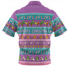 Australia Christmas Custom Zip Polo Shirt - Aussie Christmas Flamingo Summer Vibes Purple Zip Polo Shirt