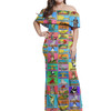 Australia Off Shoulder Long Dress - Australia's Iconic Big Things Postage Stamps Style Dress