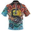 Australia Rainbow Serpent Aboriginal Zip Polo Shirt - Dreamtime Rainbow Serpent Zip Polo Shirt