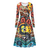 Australia Rainbow Serpent Aboriginal Long Sleeve Dance Dress - Dreamtime Rainbow Serpent Dress