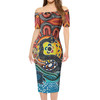 Australia Rainbow Serpent Aboriginal Short Sleeve Off Shoulder Lady Dress - Dreamtime Rainbow Serpent Dress