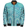 Australia Aboriginal Bomber Jacket - Dot painting illustration in Aboriginal style Turquoise Bomber Jacket