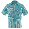 Australia Aboriginal Zip Polo Shirt - Dot painting illustration in Aboriginal style Turquoise Zip Polo Shirt