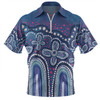 Australia Aboriginal Zip Polo Shirt - Dot painting illustration in Aboriginal style Blue Zip Polo Shirt
