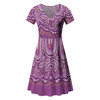 Australia Aboriginal Short Sleeve Summer Dress - Dot painting illustration in Aboriginal style Pink Dress