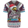 Manly Warringah Sea Eagles Christmas Custom Baseball Shirt - Manly Santa Aussie Big Things Baseball Shirt