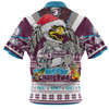 Manly Warringah Sea Eagles Christmas Custom Zip Polo Shirt - Manly Santa Aussie Big Things Zip Polo Shirt