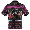 Australia Christmas Custom Polo Shirt - Aussie Christmas Pink Flamingo Santa Sleigh Polo Shirt