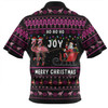 Australia Christmas Custom Zip Polo Shirt - Aussie Christmas Pink Flamingo Santa Sleigh Zip Polo Shirt