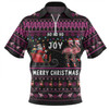 Australia Christmas Custom Zip Polo Shirt - Aussie Christmas Pink Flamingo Santa Sleigh Zip Polo Shirt