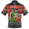 Australia Christmas Fishing Zip Polo Shirt - Merrry Fishmas Angler Santa Claus Zip Polo Shirt