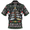 Australia Christmas Fishing Zip Polo Shirt - Merrry Fishmas Fishing Rod Christmas Tree Zip Polo Shirt
