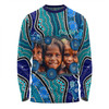 Australia Personalised Aboriginal Custom Long Sleeve T-shirt - River And Turtles Dot Art Painting Blue Long Sleeve T-shirt