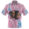Australia Personalised Aboriginal Custom Zip Polo Shirt - River And Turtles Dot Art Painting Pink Zip Polo Shirt