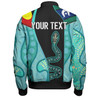 Australia Aboriginal Custom Bomber Jacket - Turquoise Indigenous Rainbow Serpent Inspired Bomber Jacket