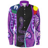 Australia Aboriginal Custom Long Sleeve Shirt - Purple Indigenous Rainbow Serpent Inspired Long Sleeve Shirt