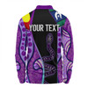 Australia Aboriginal Custom Long Sleeve Polo Shirt - Purple Indigenous Rainbow Serpent Inspired Long Sleeve Polo Shirt