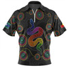 Australia Aboriginal Custom Zip Polo Shirt - Indigenous Dreaming Rainbow Serpent Inspired Zip Polo Shirt