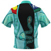 Australia Aboriginal Custom Zip Polo Shirt - Turquoise Indigenous Rainbow Serpent Inspired Zip Polo Shirt