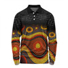 Australia Aboriginal Custom Long Sleeve Polo Shirt - Dreaming Trees And Goanna In Dot Pattern Long Sleeve Polo Shirt
