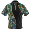 Australia Aboriginal Custom Zip Polo Shirt - Color Dot Dreamtime Zip Polo Shirt