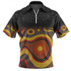 Australia Aboriginal Custom Zip Polo Shirt - Dreaming Trees And Goanna In Dot Pattern Zip Polo Shirt