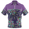 Australia Aboriginal Custom Zip Polo Shirt - Purple Painting With Aboriginal Inspired Dot Zip Polo Shirt