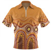 Australia Aboriginal Custom Zip Polo Shirt - Brown Aboriginal Dot Zip Polo Shirt