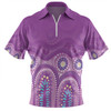 Australia Aboriginal Custom Zip Polo Shirt - Purple Aboriginal Dot Zip Polo Shirt