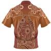 Australia Aboriginal Custom Zip Polo Shirt - Brown Kangaroo In Aboriginal Dot Art Zip Polo Shirt