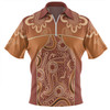 Australia Aboriginal Custom Zip Polo Shirt - Brown Kangaroo In Aboriginal Dot Art Zip Polo Shirt