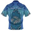 Australia Aboriginal Custom Zip Polo Shirt - Blue Aboriginal Dot With Fish Zip Polo Shirt