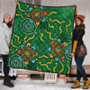 Australia Aboriginal Quilt - Green Painting With Aboriginal Inspired Dot Quilt