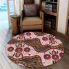 Australia Aboriginal Round Rug - Aboriginal Inspired With Pink Background Round Rug