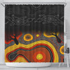 Australia Aboriginal Shower Curtain - Dreaming Trees And Goanna In Dot Pattern Shower Curtain