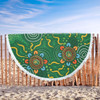 Australia Aboriginal Beach Blanket - Green Painting With Aboriginal Inspired Dot Beach Blanket