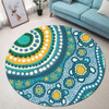 Australia Aboriginal Round Rug - Turquoise Aboriginal Dot Art With Turtle  Round Rug