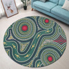 Australia Aboriginal Round Rug - Green Aboriginal Dot Art Style Vector Painting Round Rug