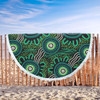 Australia Aboriginal Beach Blanket - Green Aboriginal Dot Art Background Beach Blanket