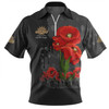 Australia Anzac Day Custom Zip Polo Shirt - Australian And New Zealand Warriorsers In Flanders Fields Poppy Flowers V2 Zip Polo Shirt