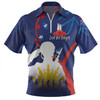 Australia Anzac Day Custom Zip Polo Shirt - Lest We Forget With Blue Camouflage Pattern Zip Polo Shirt