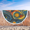 Australia Aboriginal Beach Blanket - Traditional Australian Aboriginal Native Design (Black) Ver 6 Beach Blanket
