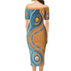 Australia Aboriginal Short Sleeve Off Shoulder Lady Dress - Indigenous Beach Dot Painting Art Dress