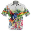 Australia Rainbow Lorikeets Polo Shirt - Rainbow Lorikeets Flying With Grevillea Flowers Art Polo Shirt