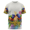 Australia Rainbow Lorikeets T-shirt - Rainbow Lorikeets With Grevillea Flowers T-shirt