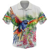 Australia Rainbow Lorikeets Hawaiian Shirt - Rainbow Lorikeets Flying With Grevillea Flowers Art Hawaiian Shirt