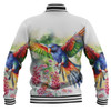 Australia Rainbow Lorikeets Baseball Jacket - Rainbow Lorikeets Flying With Grevillea Flowers Art Baseball Jacket