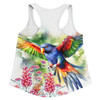 Australia Rainbow Lorikeets Women Racerback Singlet - Rainbow Lorikeets Flying With Grevillea Flowers Art Women Racerback Singlet