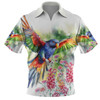 Australia Rainbow Lorikeets Zip Polo Shirt - Rainbow Lorikeets Flying With Grevillea Flowers Art Zip Polo Shirt