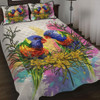 Australia Rainbow Lorikeets Quilt Bed Set - Rainbow Lorikeets With Grevillea Flowers Quilt Bed Set